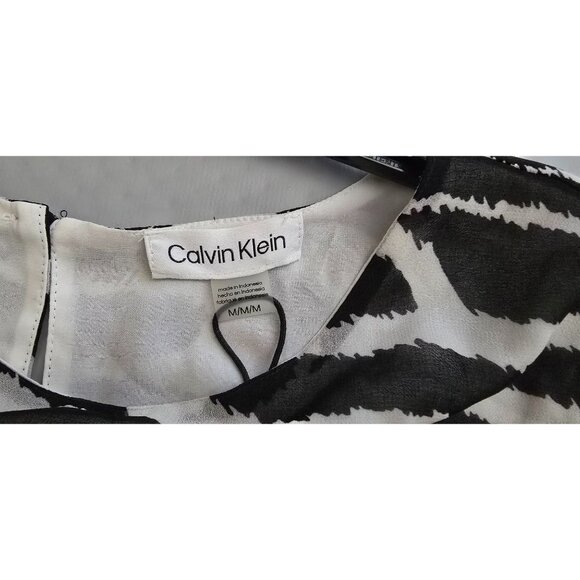 Calvin Klein Zebra Print Blouse Black & White Medium Short Sleeve Button Detail - Picture 5 of 9